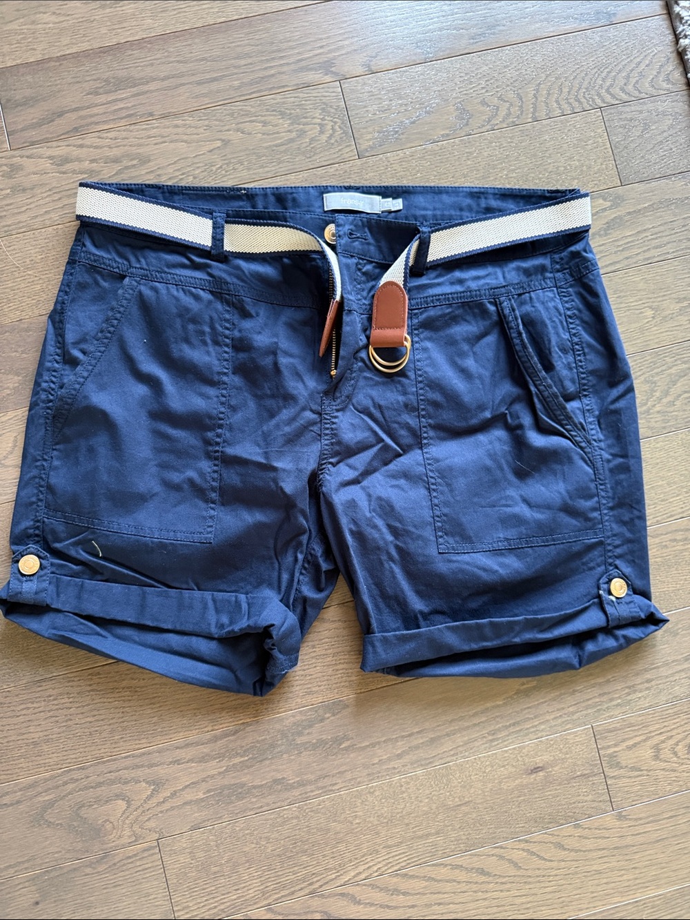 Navy Cotton Utility Shorts with Contrast Belt